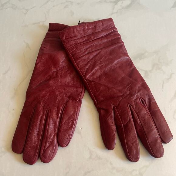 New Large Red Burgundy Leather and Cashmere Women's Gloves Excelled Winter Fall - Picture 1 of 7